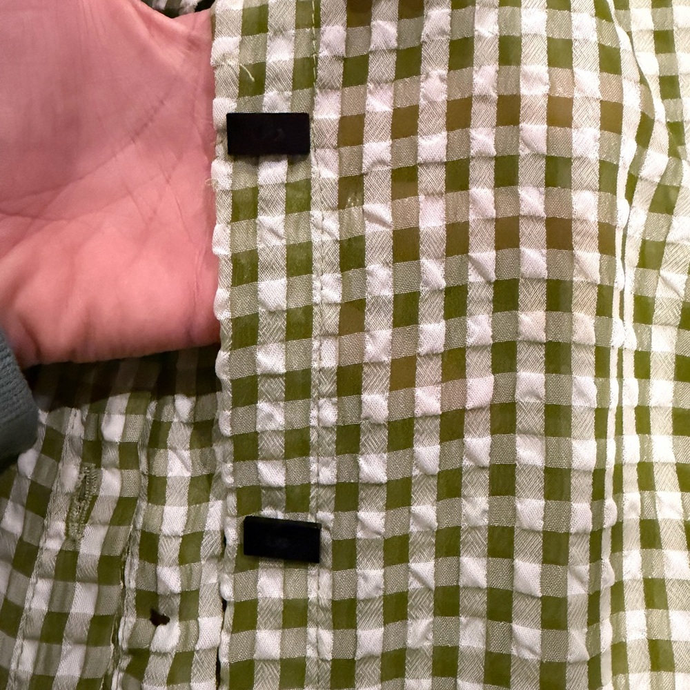 Green Checkered Button Down Long Flowy Shirt - image 3